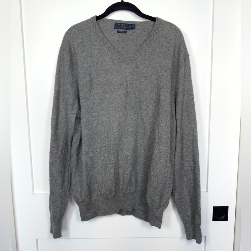 Polo Ralph Lauren Grey Cashmere Long Sleeve V Neck Sweater Size XXL